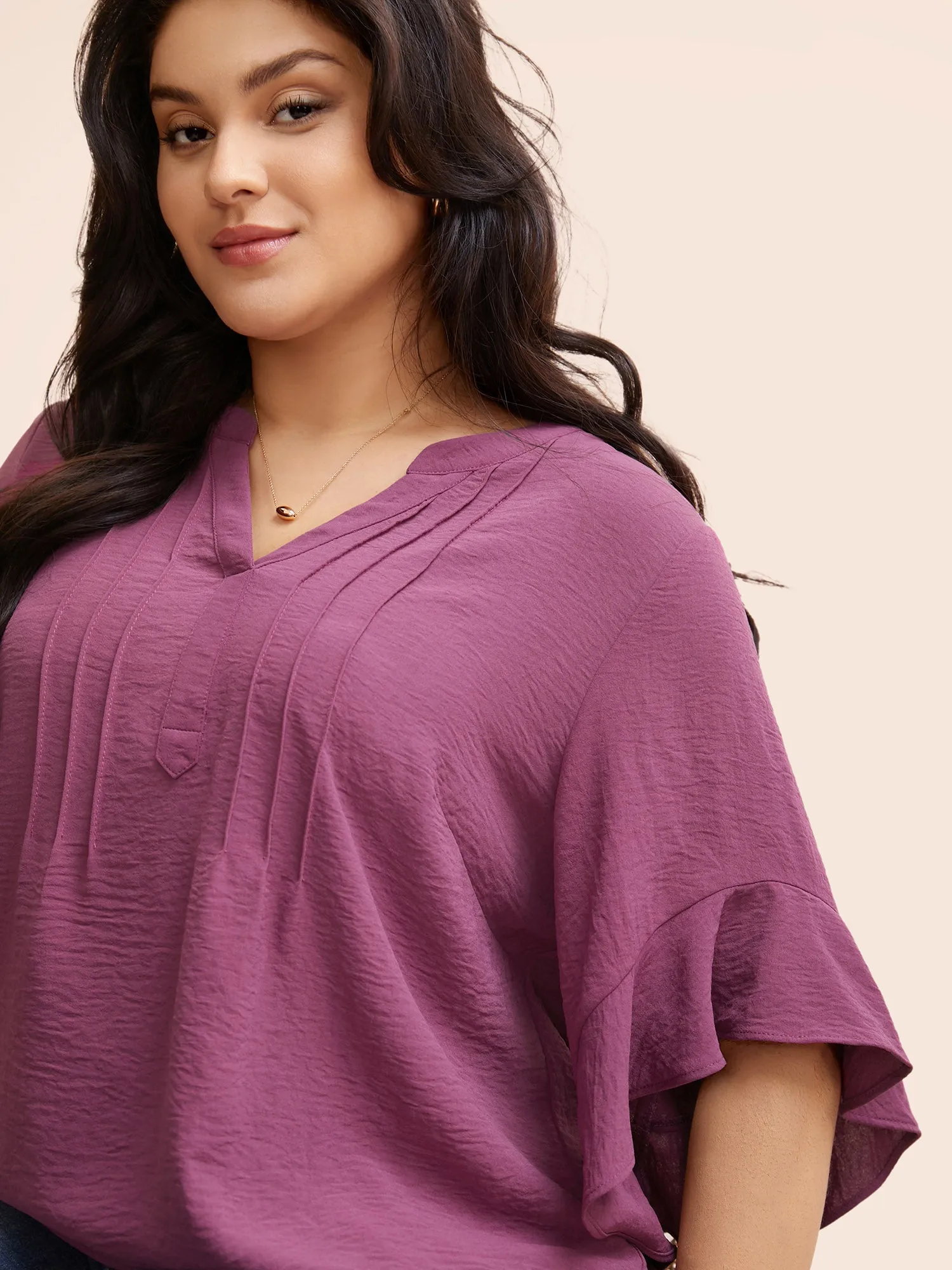 Notched Pleated Ruffles Split Hem Blouse sold by Bloomchic product image thumbnail 3