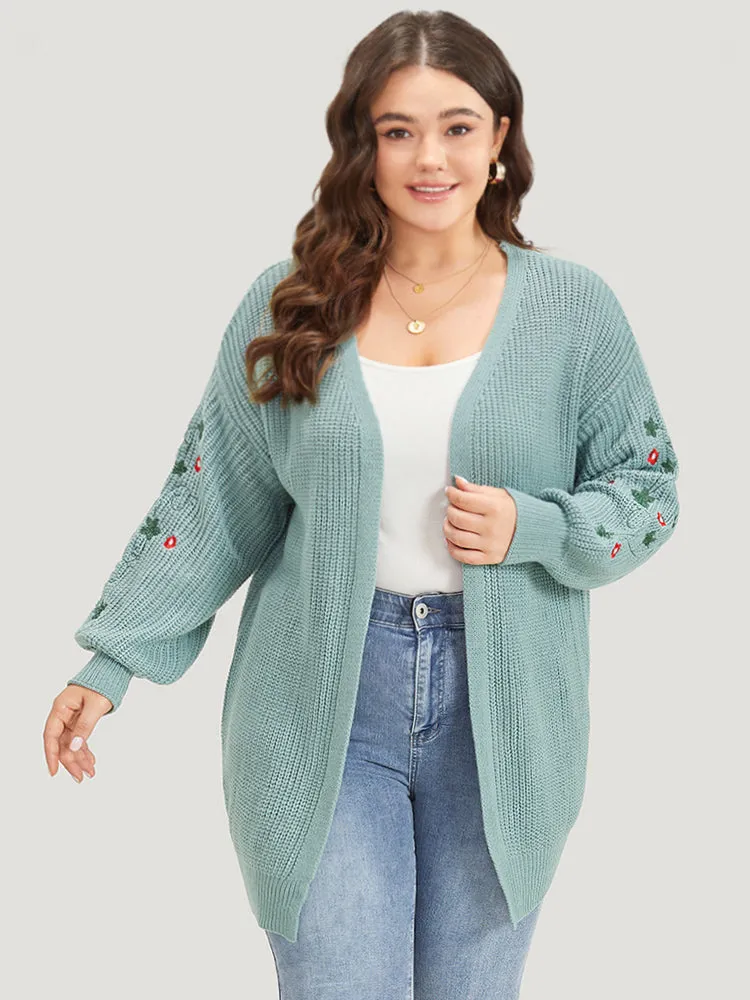 Floral Embroidered Lantern Sleeve Drop Shoulder Cardigan sold by Bloomchic product image thumbnail 5