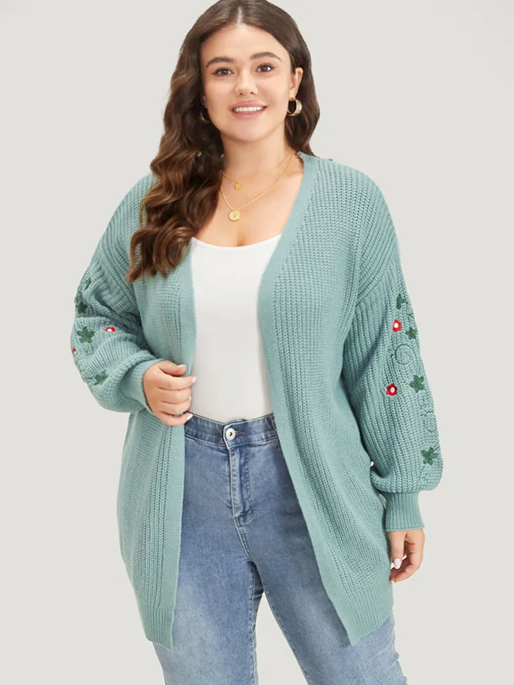 Floral Embroidered Lantern Sleeve Drop Shoulder Cardigan sold by Bloomchic product image thumbnail 2