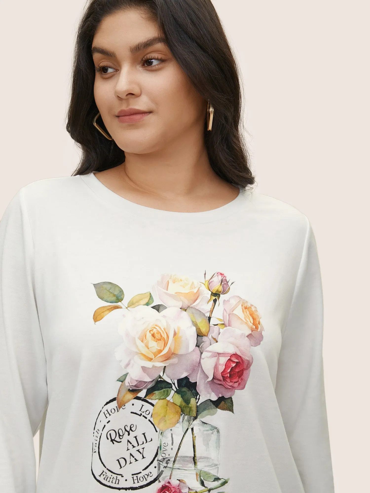 Graphic Natural Floral Print Crew Neck Sweatshirt sold by Bloomchic product image thumbnail 4
