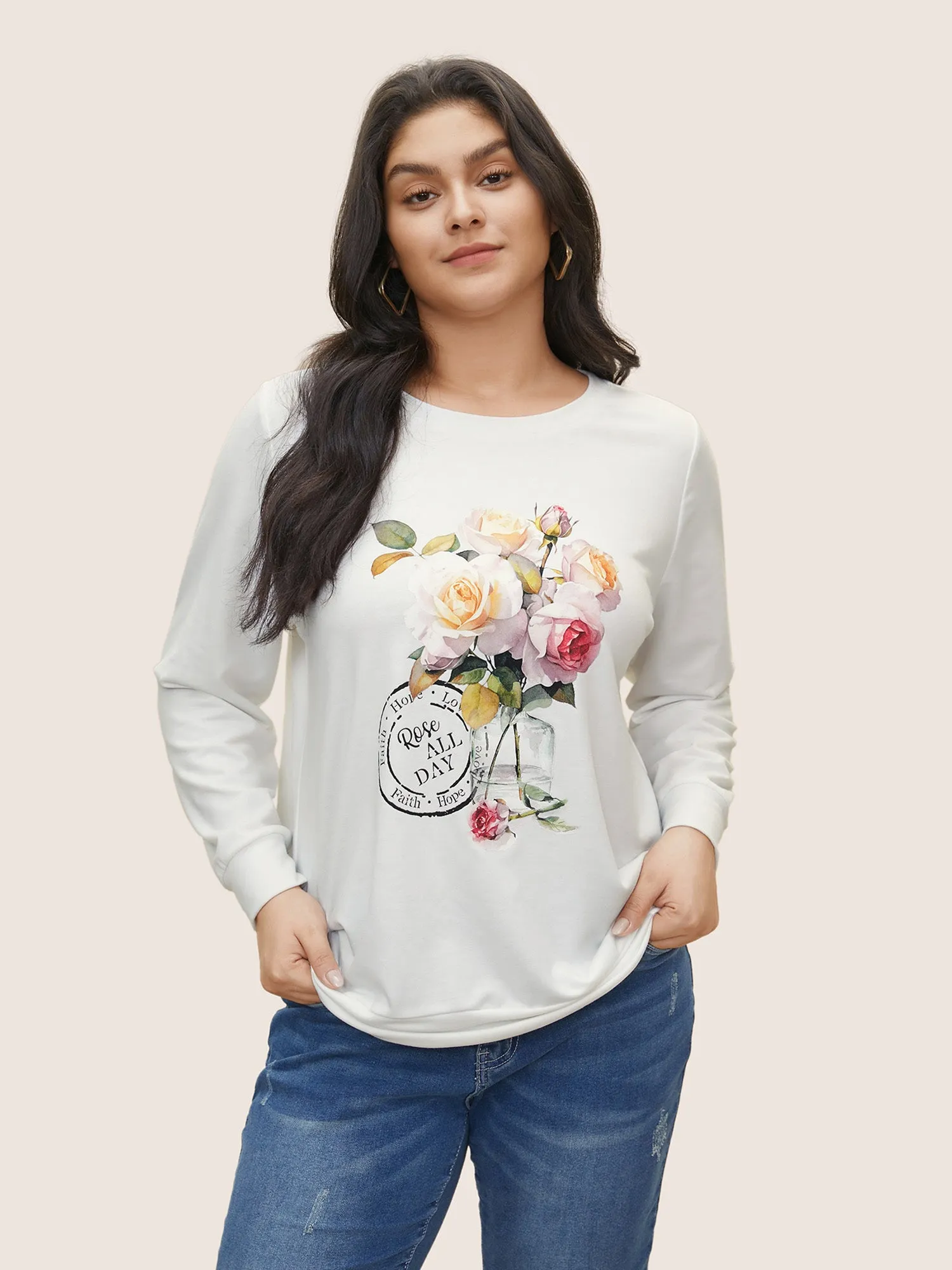 Graphic Natural Floral Print Crew Neck Sweatshirt sold by Bloomchic