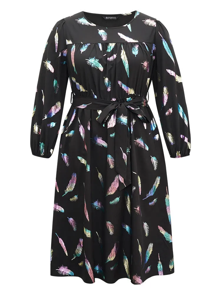Glitter Feather Print Pocket Elastic Waist Dress sold by Bloomchic product image thumbnail 5