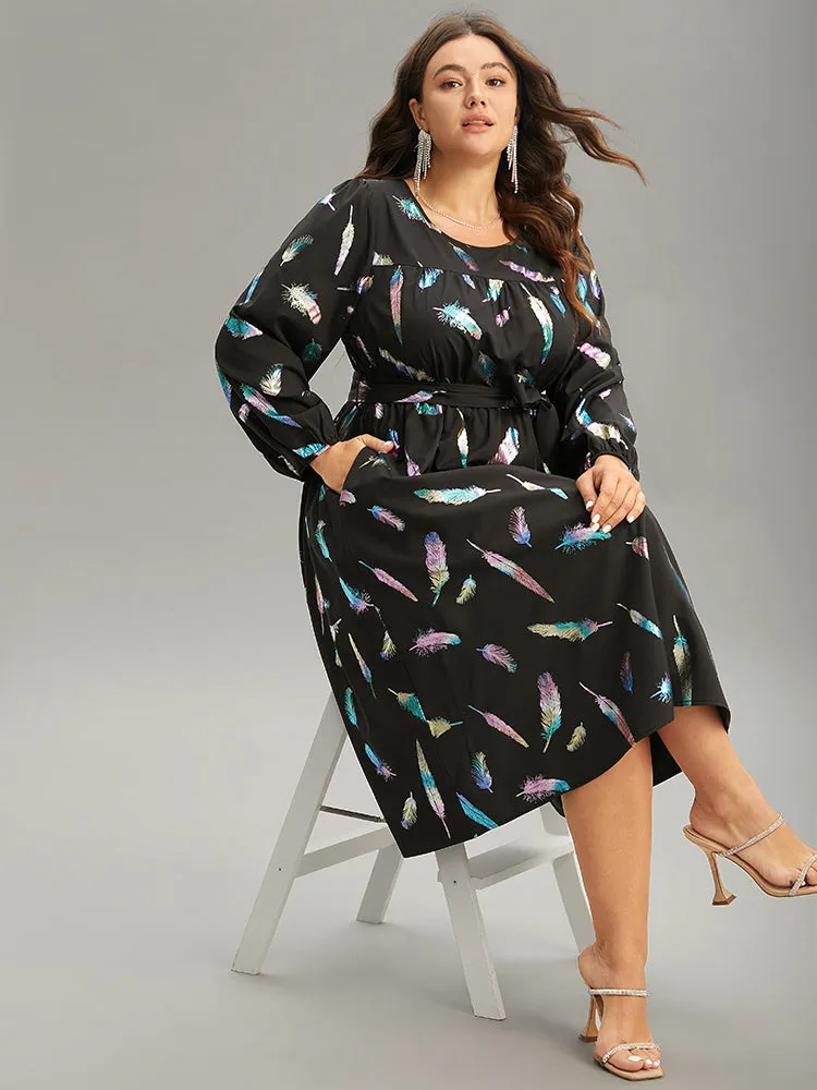 Glitter Feather Print Pocket Elastic Waist Dress sold by Bloomchic product image thumbnail 2