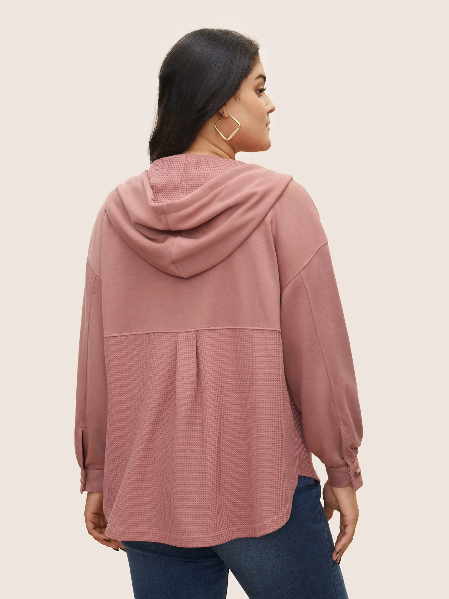 Plain Waffle Knit Drawstring Tab Sleeve Jacket sold by Bloomchic product image thumbnail 5