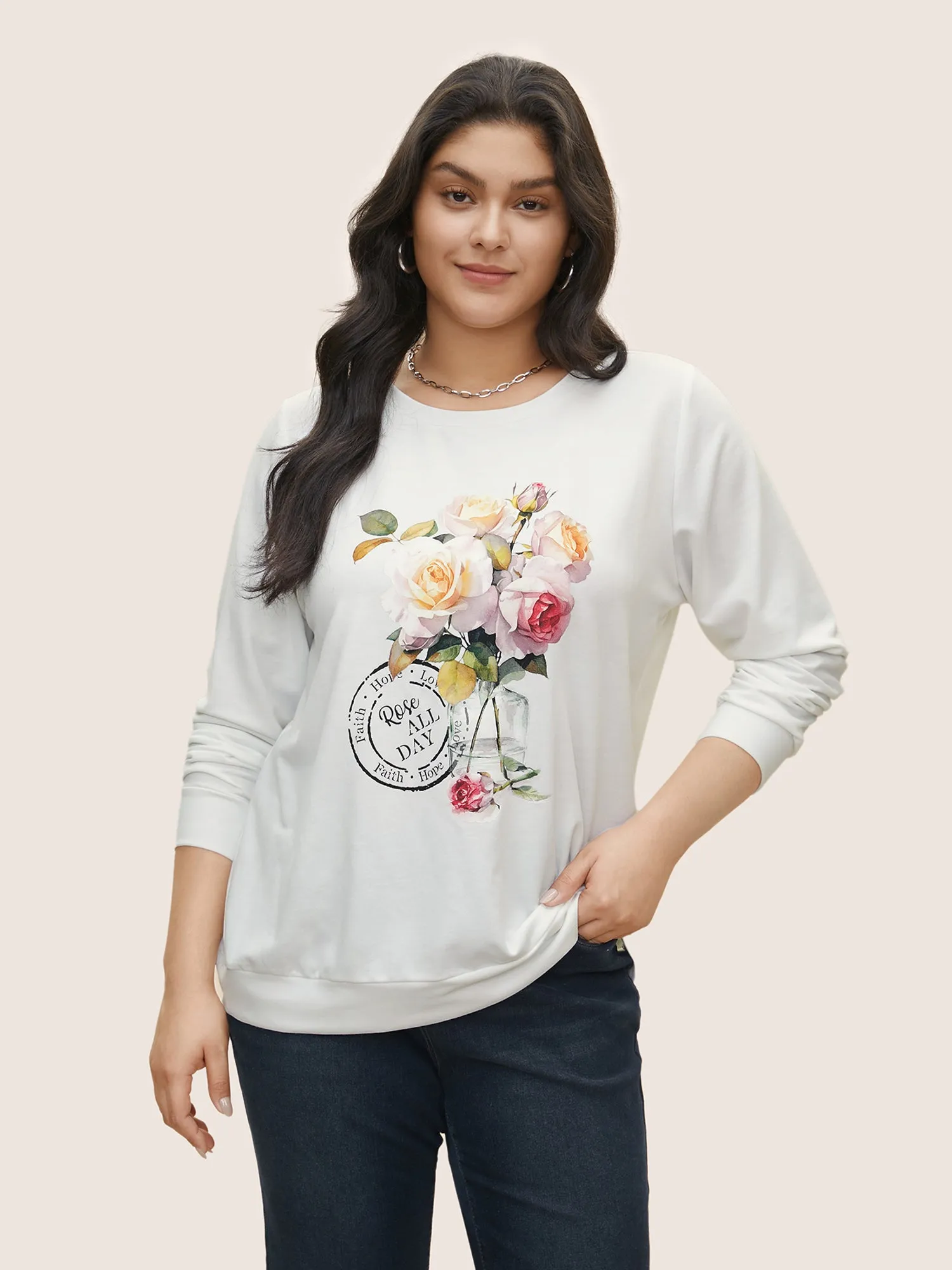 Graphic Natural Floral Print Crew Neck Sweatshirt sold by Bloomchic product image thumbnail 5