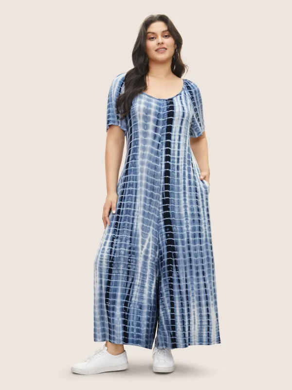 Tie Dye U Neck Wide Jumpsuit sold by Bloomchic