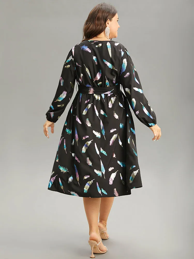 Glitter Feather Print Pocket Elastic Waist Dress sold by Bloomchic product image thumbnail 3