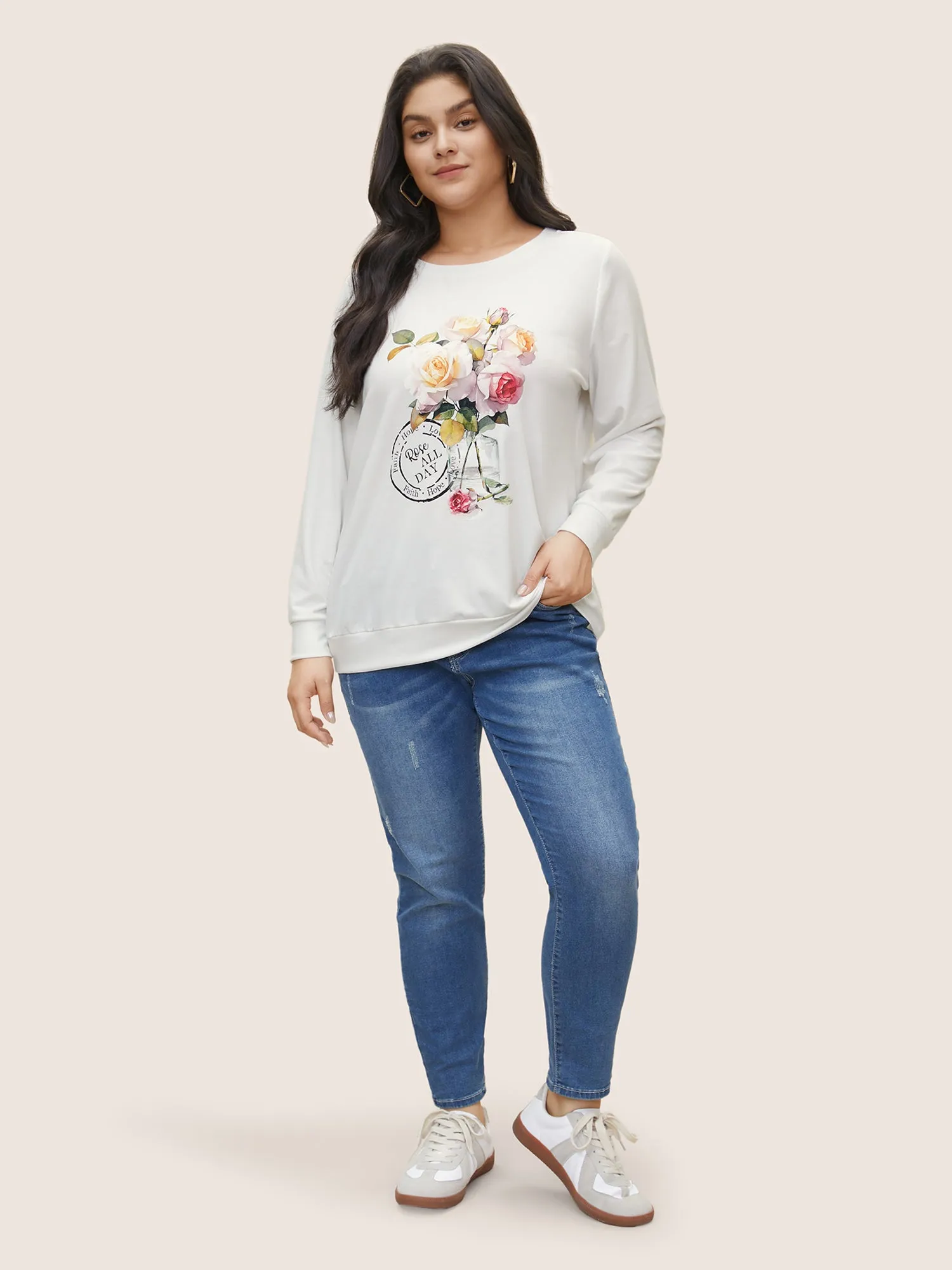 Graphic Natural Floral Print Crew Neck Sweatshirt sold by Bloomchic product image thumbnail 3