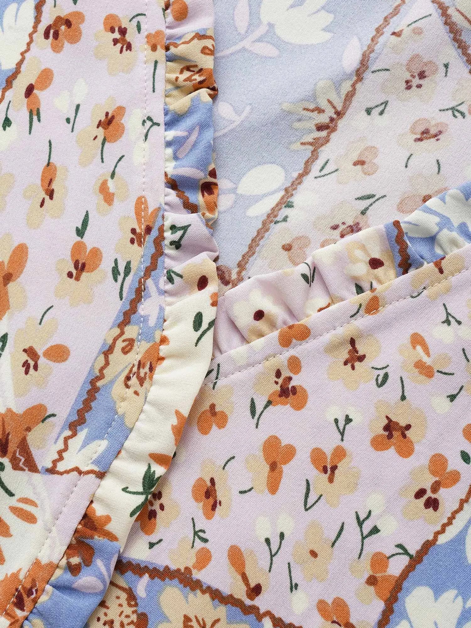 Patchwork Floral Frill Trim Split Hem Blouse sold by Bloomchic product image thumbnail 5