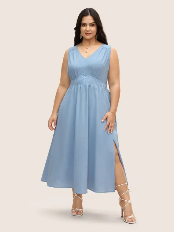 Solid Gathered Split Side Tank Maxi Dress sold by Bloomchic