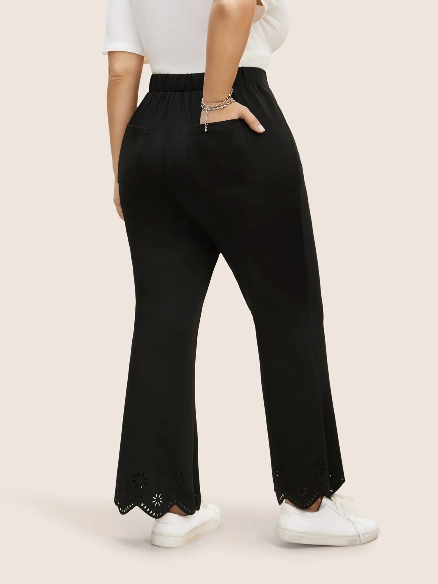 Medium Stretch Laser Cut Elastic Waist Bootcut Pants sold by Bloomchic product image thumbnail 5