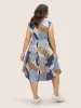 Patchwork Floral Drawstring Button Detail Dress sold by Bloomchic
