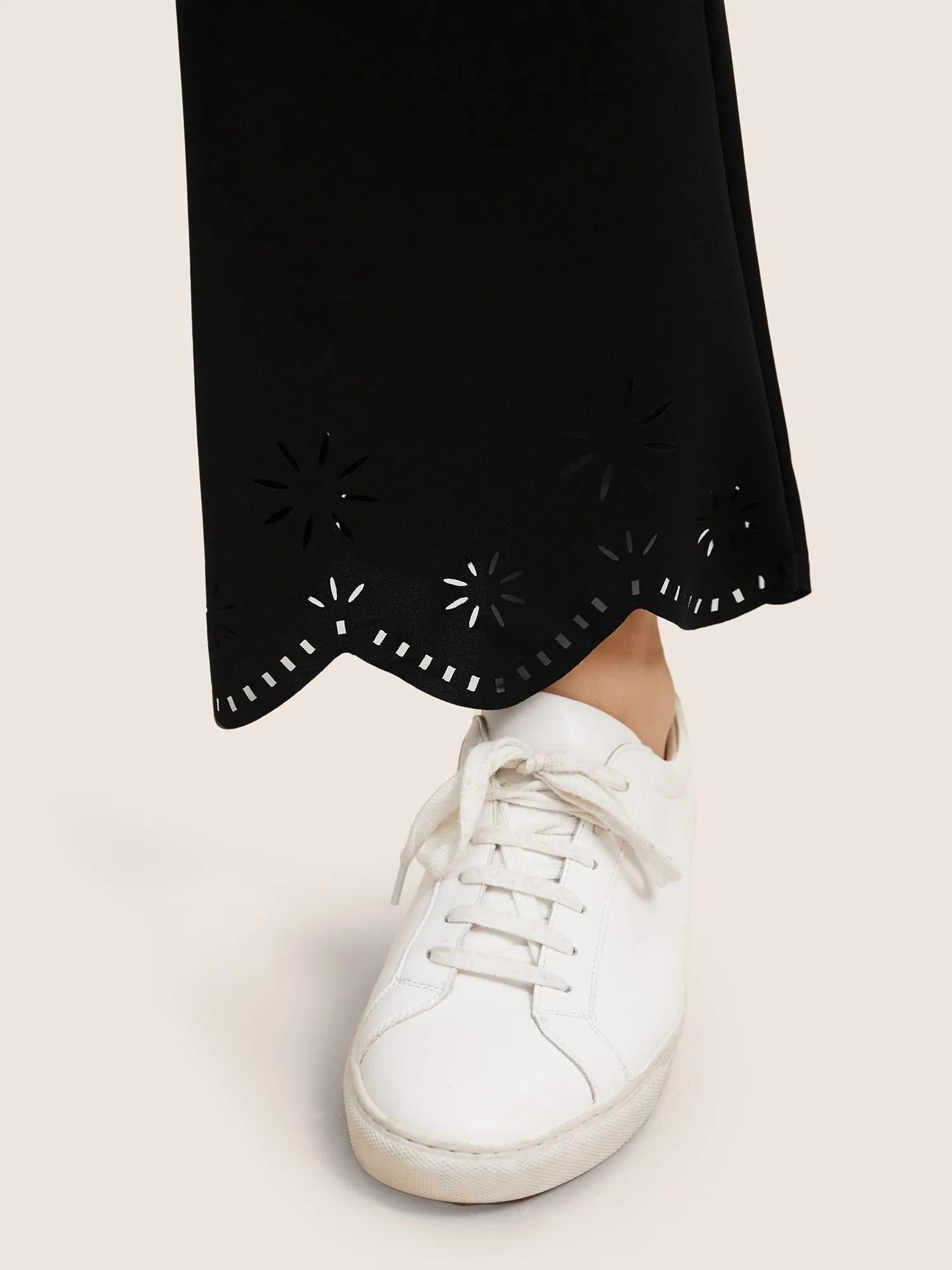 Medium Stretch Laser Cut Elastic Waist Bootcut Pants sold by Bloomchic product image thumbnail 4