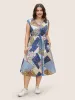 Patchwork Floral Drawstring Button Detail Dress sold by Bloomchic