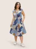 Patchwork Floral Drawstring Button Detail Dress sold by Bloomchic