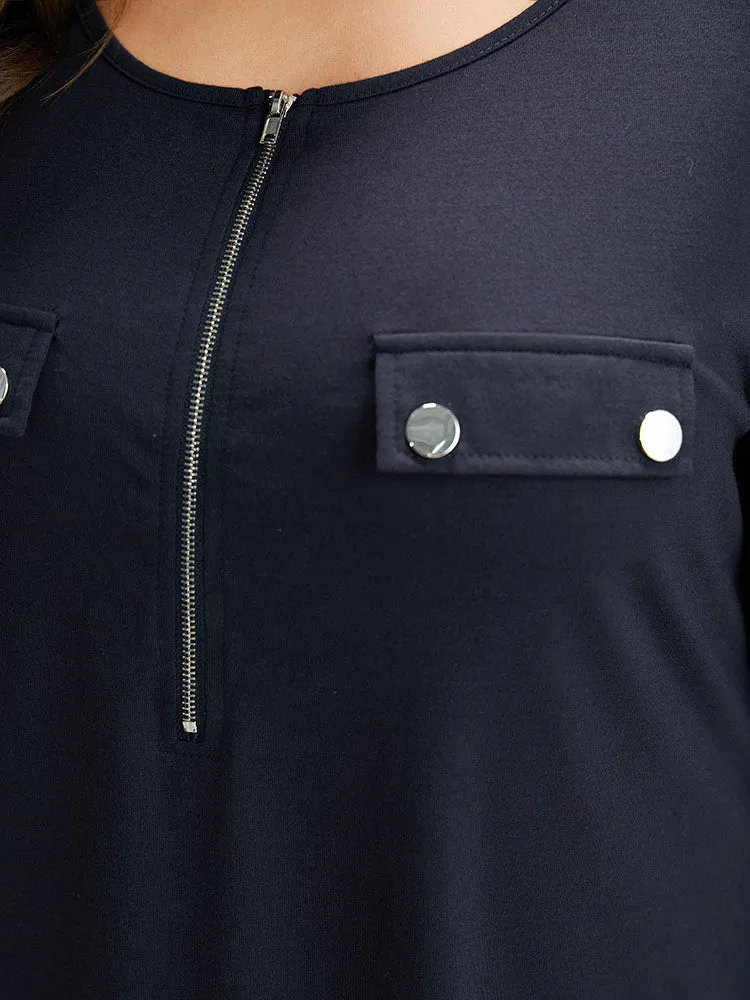 Plain Half Zip Button Detail T-shirt sold by Bloomchic product image thumbnail 5