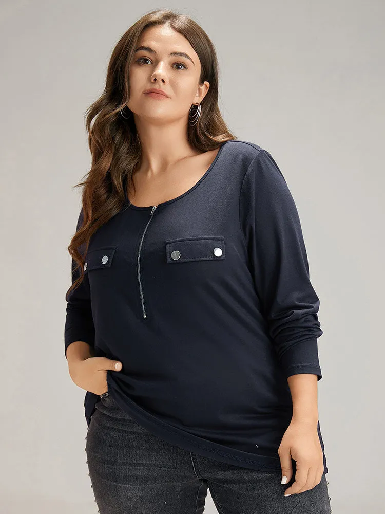 Plain Half Zip Button Detail T-shirt sold by Bloomchic product image thumbnail 3