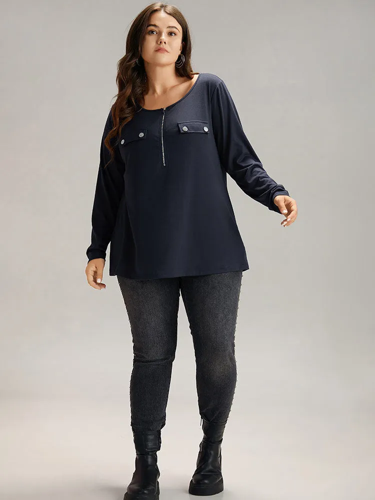 Plain Half Zip Button Detail T-shirt sold by Bloomchic product image thumbnail 4