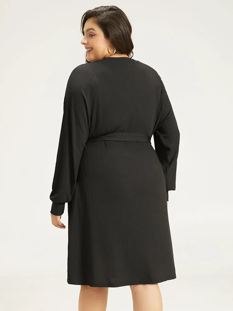 Rib Knit Solid Pocket Pleated Belted Dress sold by Bloomchic product image thumbnail 2