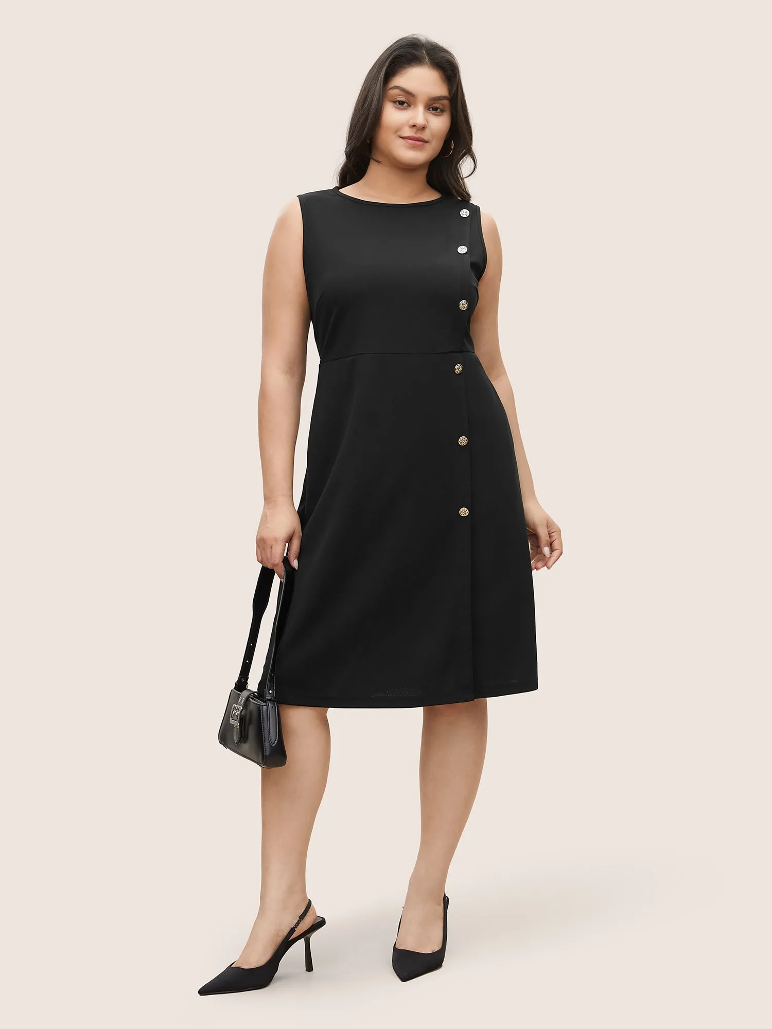 Plain Sleeveless Button Detail Pocket Dress sold by Bloomchic product image thumbnail 2