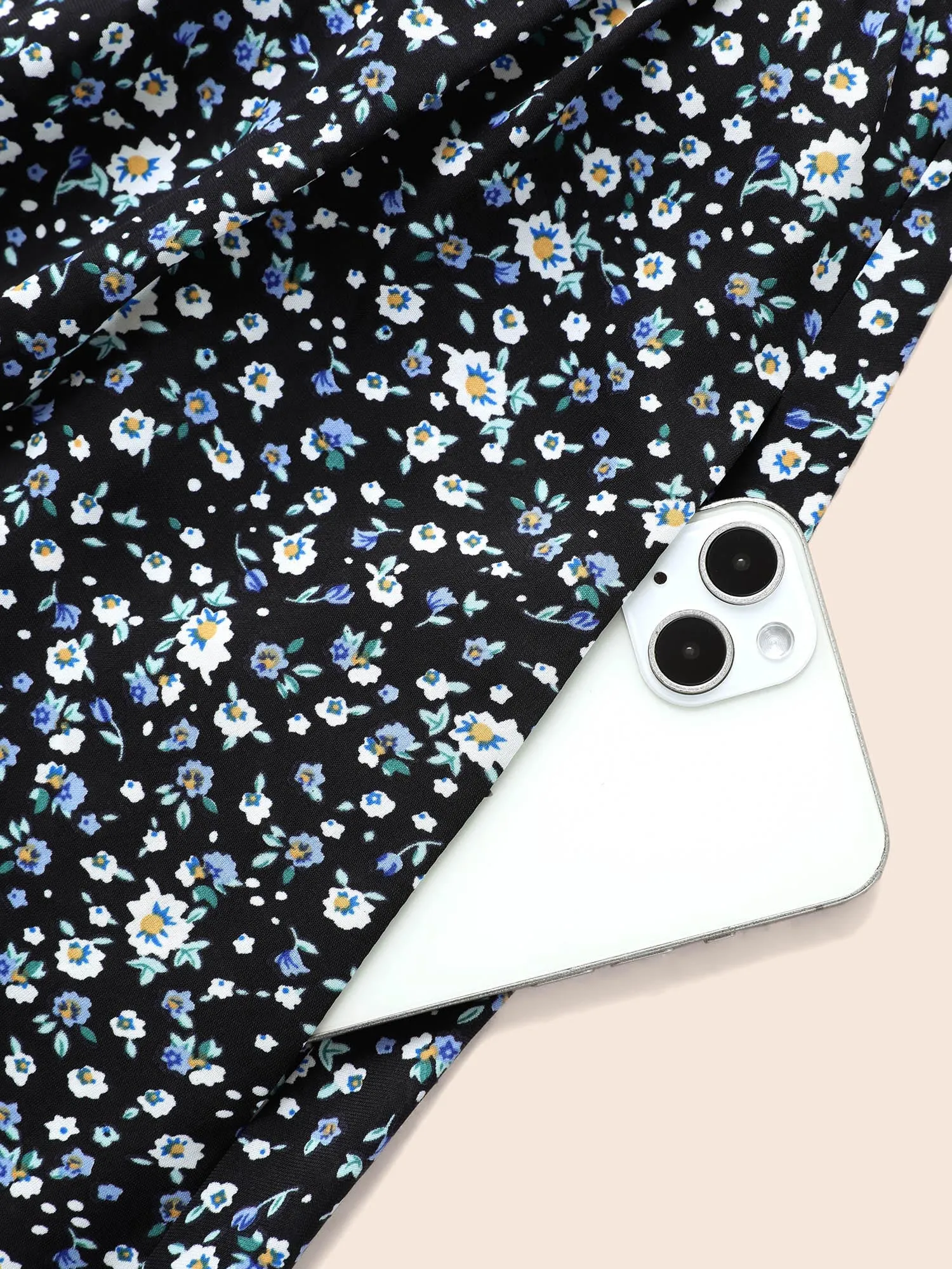 V Neck Ditsy Floral Shirred Midi Dress sold by Bloomchic product image thumbnail 5