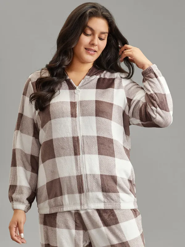 Flannel Plaid O Ring Zipper Sleep Top sold by Bloomchic