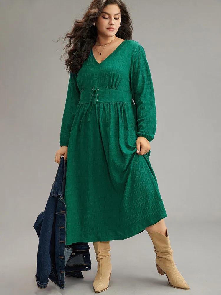 Plain Lace Up Gathered Pocket Dress sold by Bloomchic product image thumbnail 2