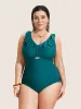 Solid Cut Out Ruffle Trim One Piece Swimsuit sold by Bloomchic