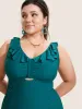 Solid Cut Out Ruffle Trim One Piece Swimsuit sold by Bloomchic