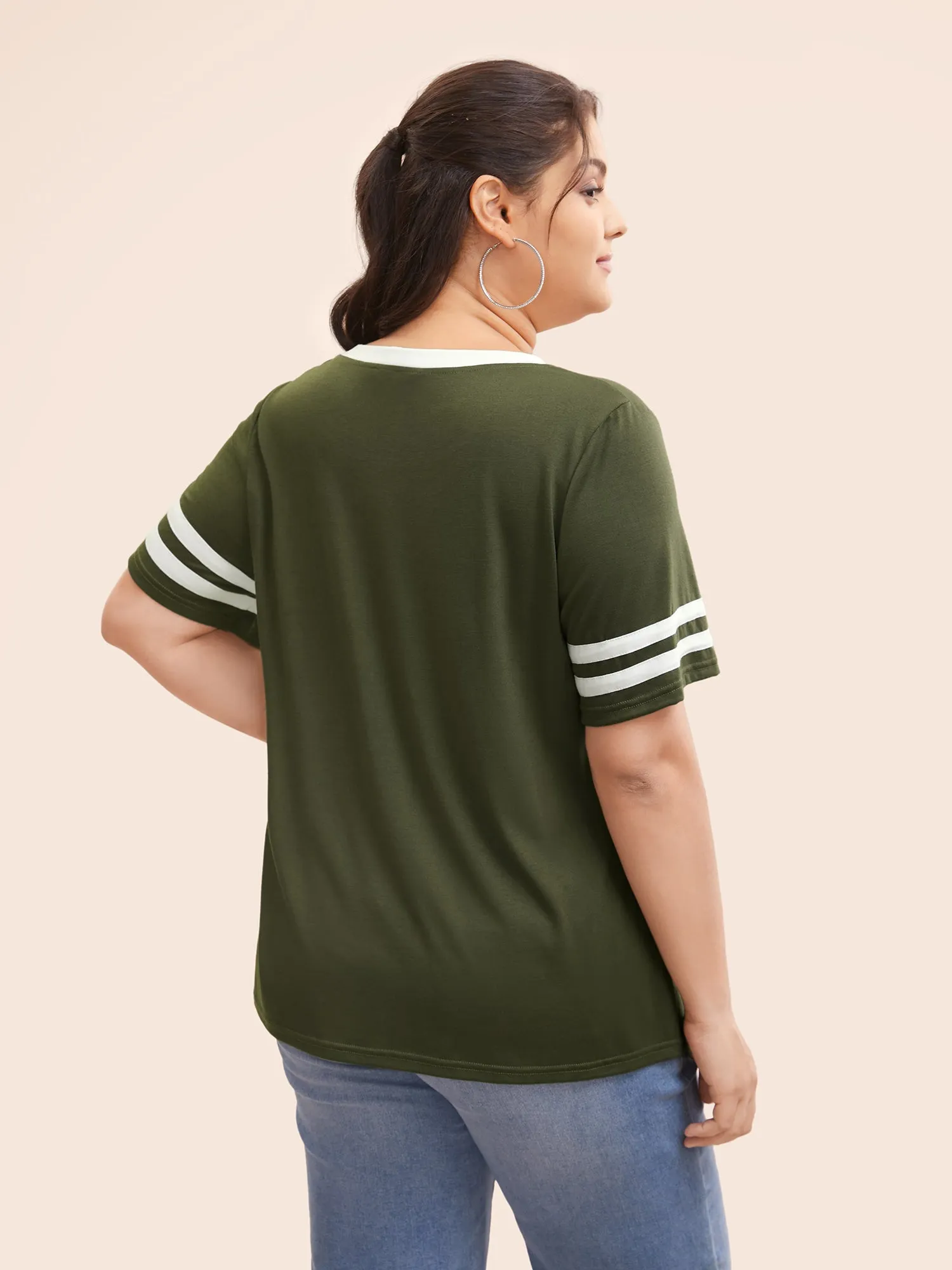 Crew Neck Contrast Trim T-shirt sold by Bloomchic product image thumbnail 2