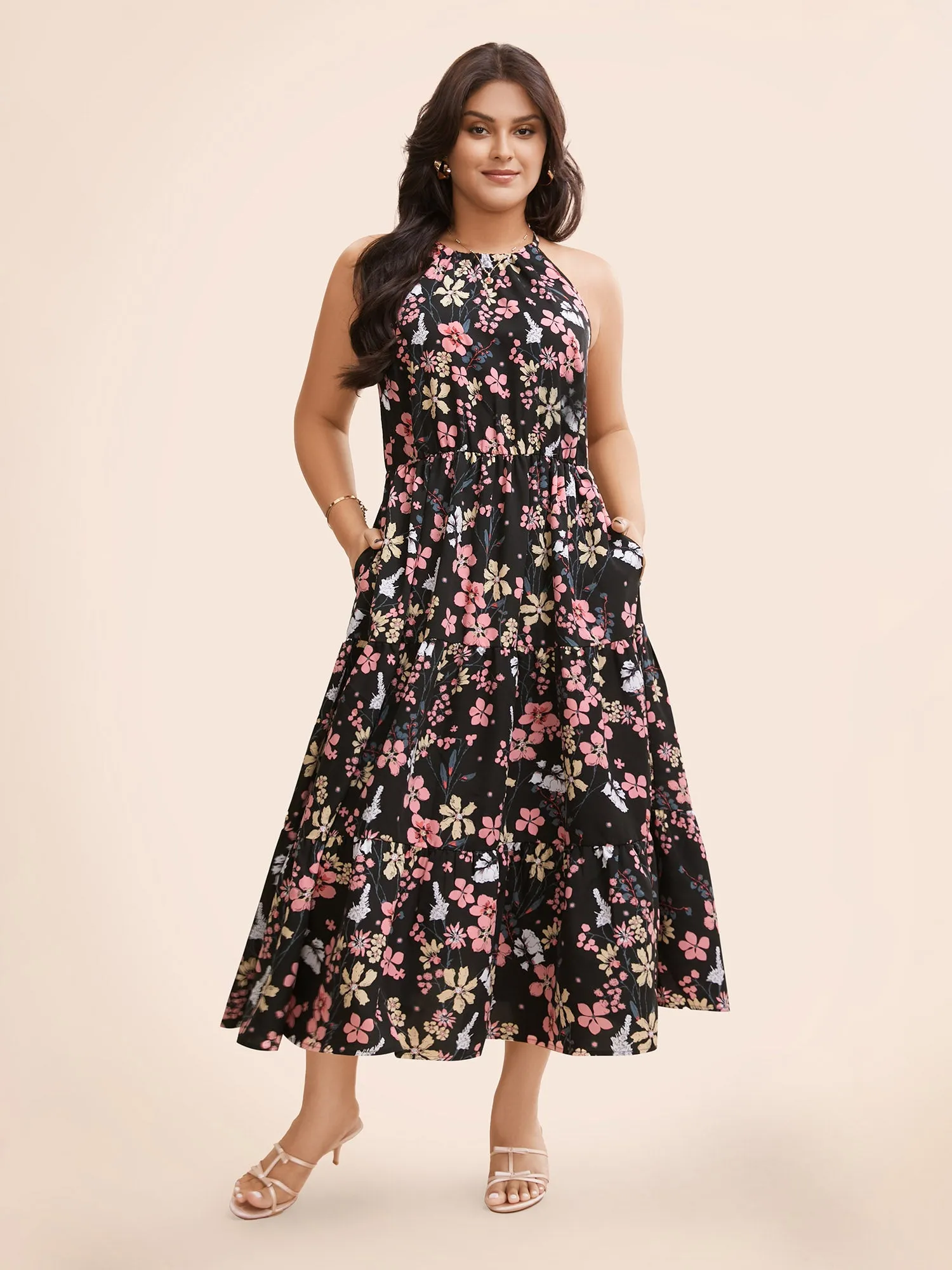 Floral Halter Neck Ruffle Hem Dress sold by Bloomchic