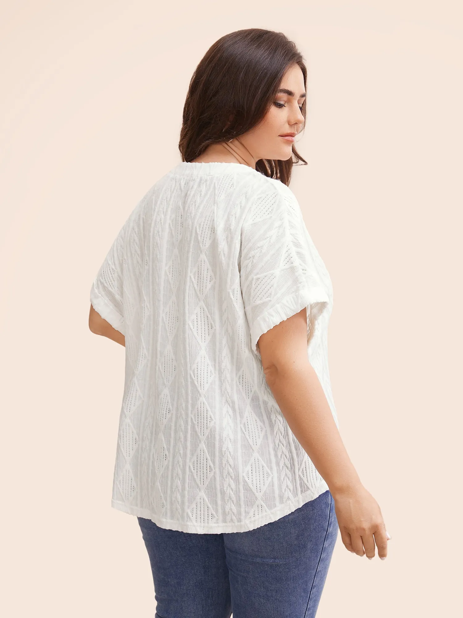 Plain Jacquard Notched Dolman Sleeve T-shirt sold by Bloomchic product image thumbnail 4