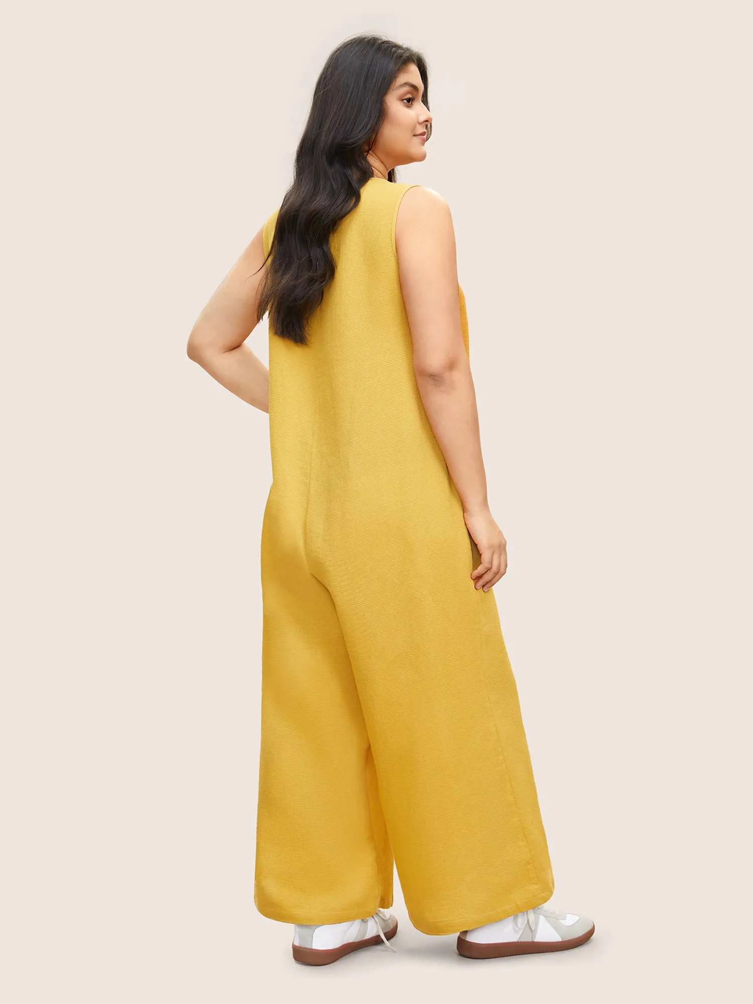 Solid Textured Scoop Neck Patched Pocket Jumpsuit sold by Bloomchic product image thumbnail 3