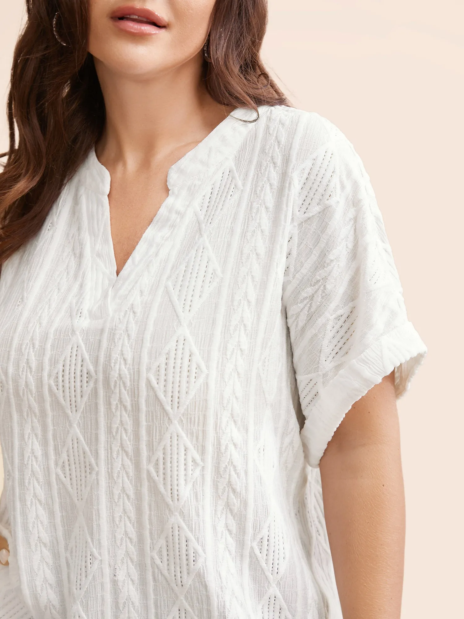 Plain Jacquard Notched Dolman Sleeve T-shirt sold by Bloomchic product image thumbnail 3