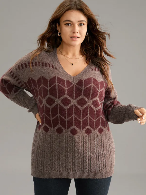 Supersoft Essentials Geometric Knit Jacquard Pullover sold by Bloomchic