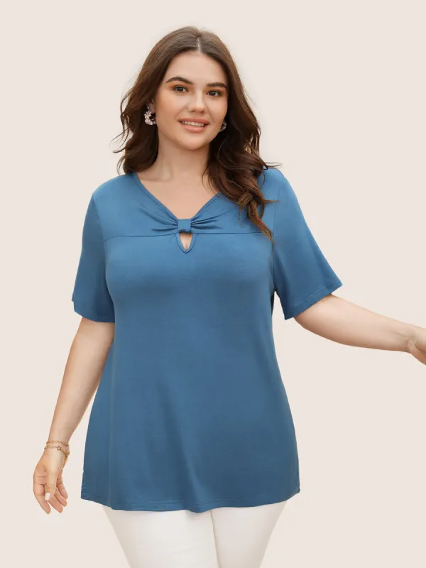 Gathered Front Keyhole Rayon T-shirt sold by Bloomchic