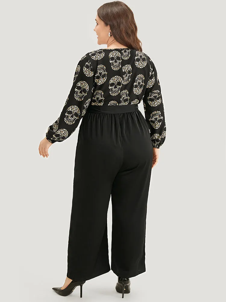 Halloween Skull Print Pocket Elastic Waist Belted Jumpsuit sold by Bloomchic product image thumbnail 4
