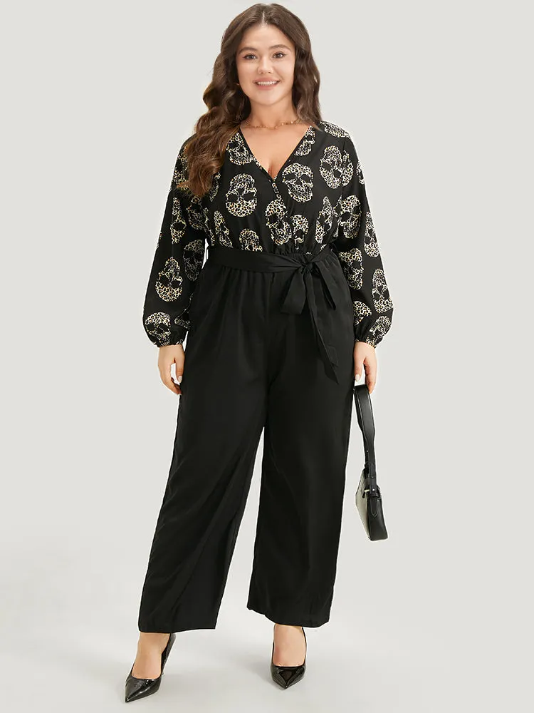 Halloween Skull Print Pocket Elastic Waist Belted Jumpsuit sold by Bloomchic