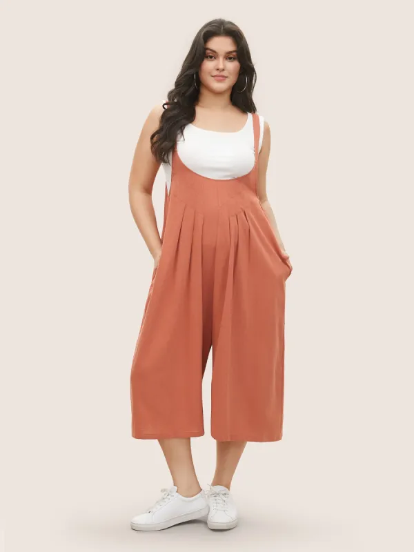 Solid Texture Pleated Adjustable Straps Jumpsuit sold by Bloomchic