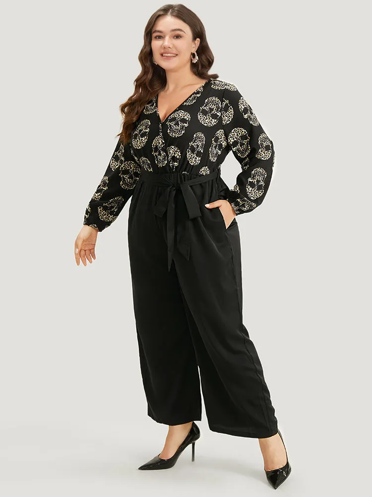 Halloween Skull Print Pocket Elastic Waist Belted Jumpsuit sold by Bloomchic product image thumbnail 3