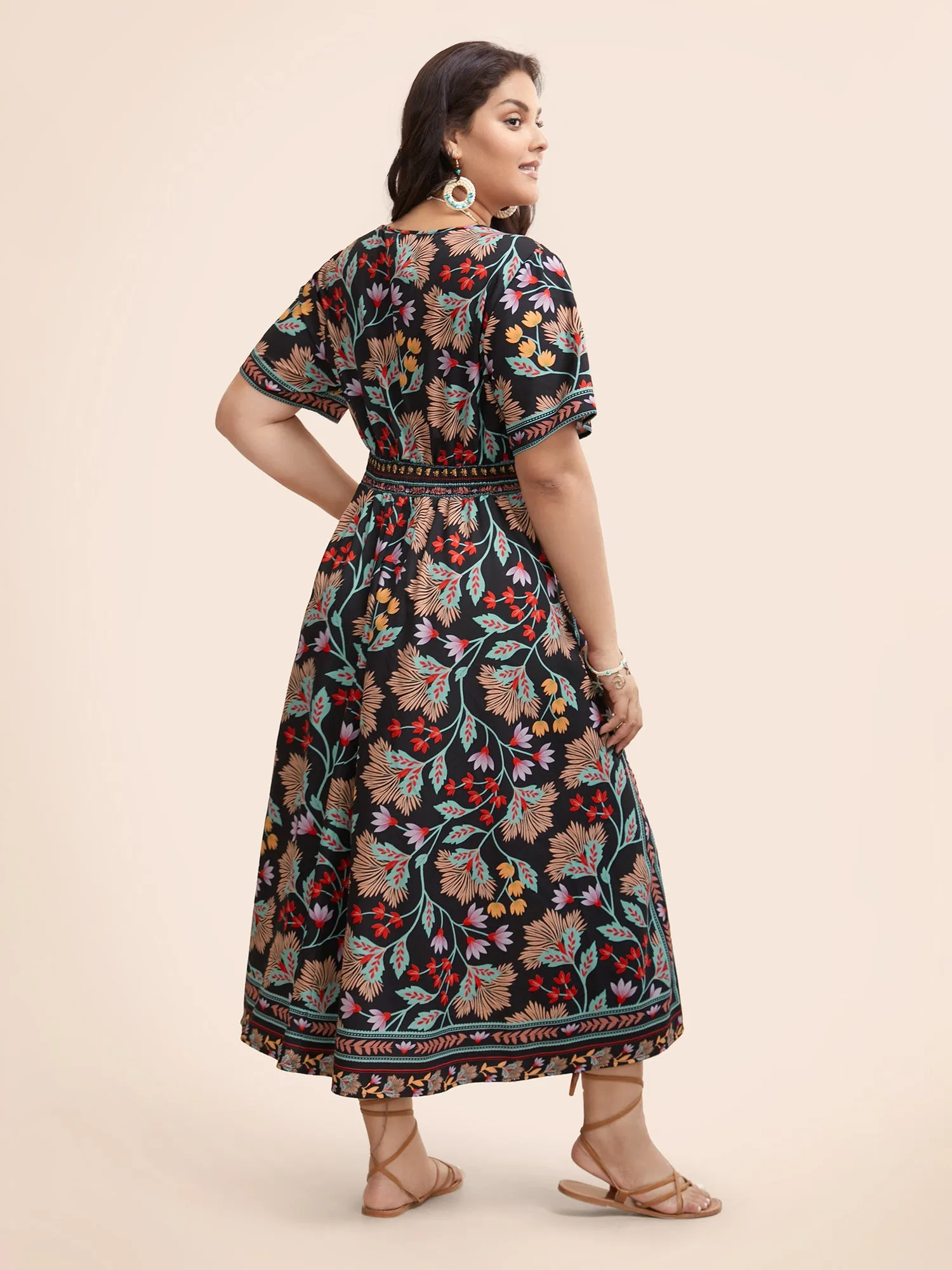 Boho Print Shirred Pocket Midi Dress sold by Bloomchic product image thumbnail 3
