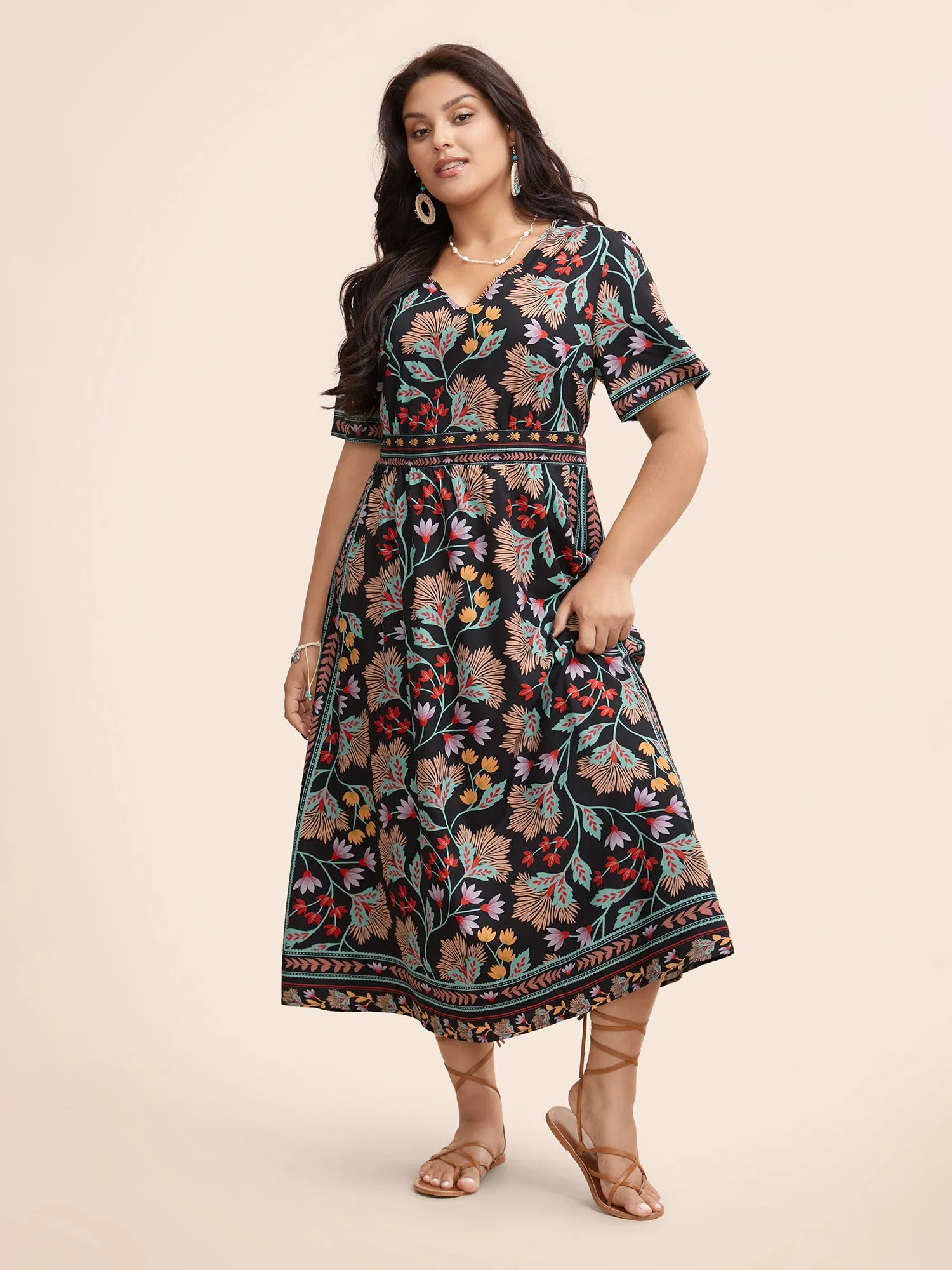 Boho Print Shirred Pocket Midi Dress sold by Bloomchic product image thumbnail 2