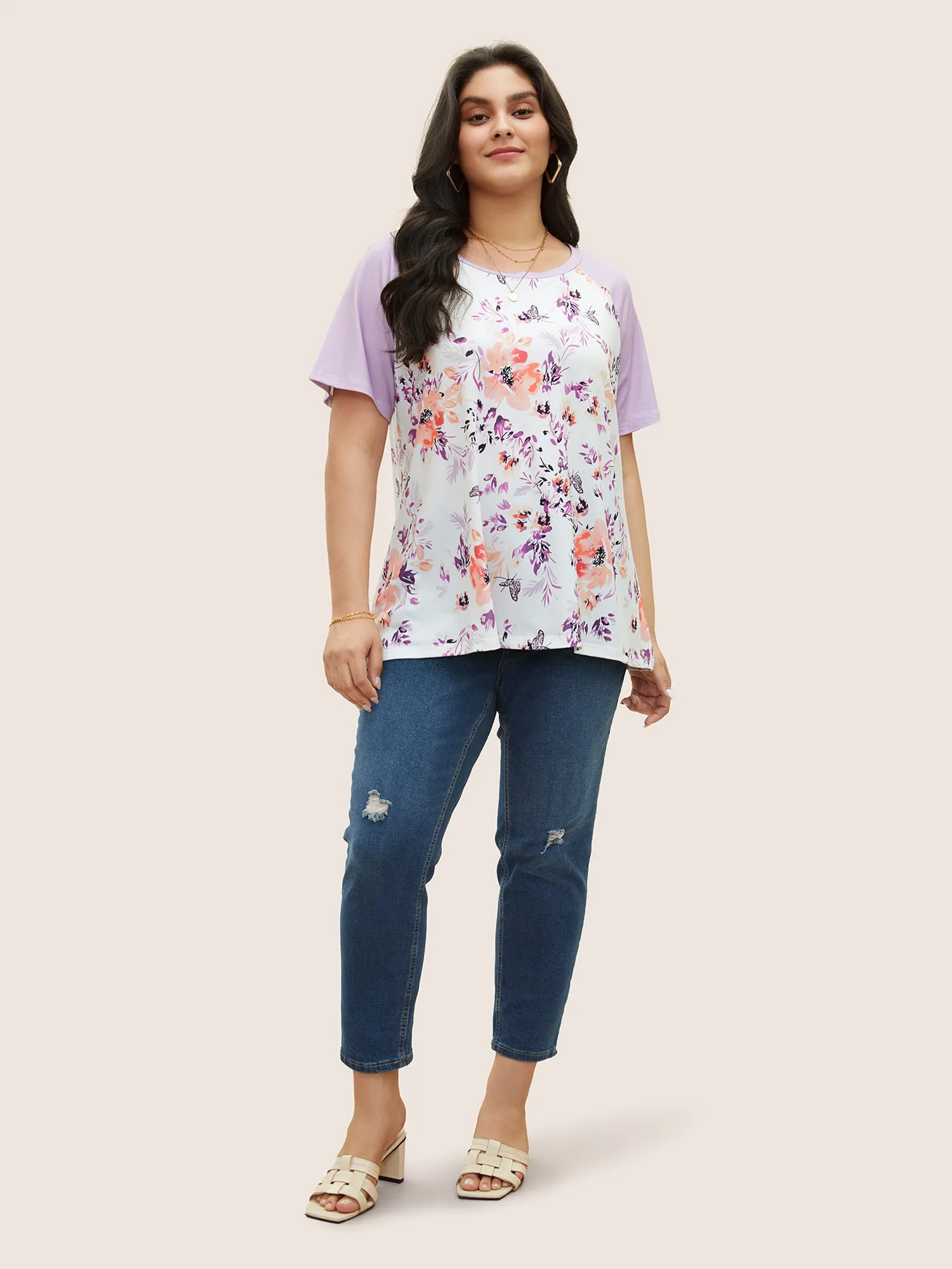 Floral & Butterfly Print Raglan Sleeve T-shirt sold by Bloomchic product image thumbnail 3