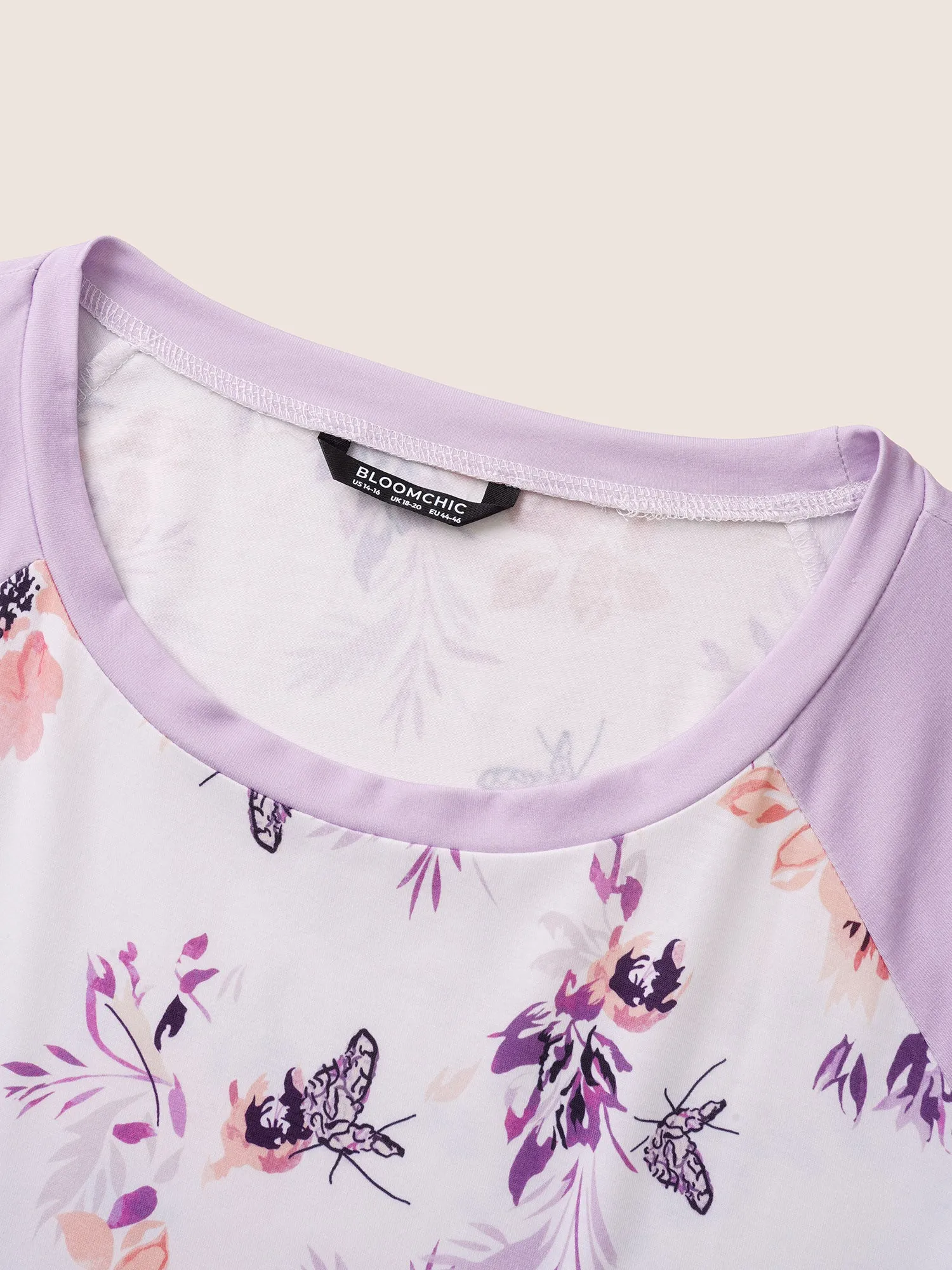 Floral & Butterfly Print Raglan Sleeve T-shirt sold by Bloomchic product image thumbnail 5