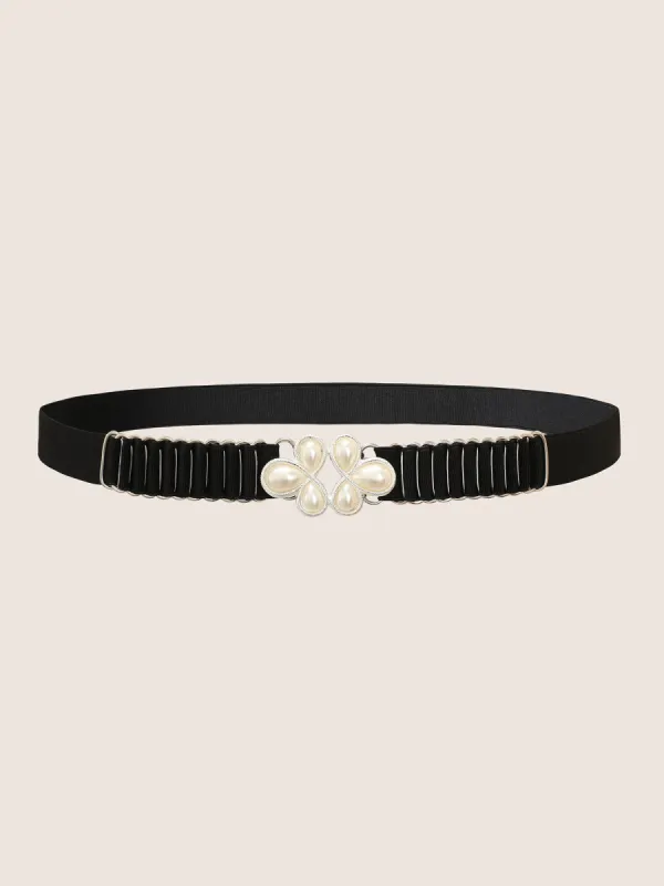 Pearl Beaded Elastic Waist Flower Detail Belt sold by Bloomchic