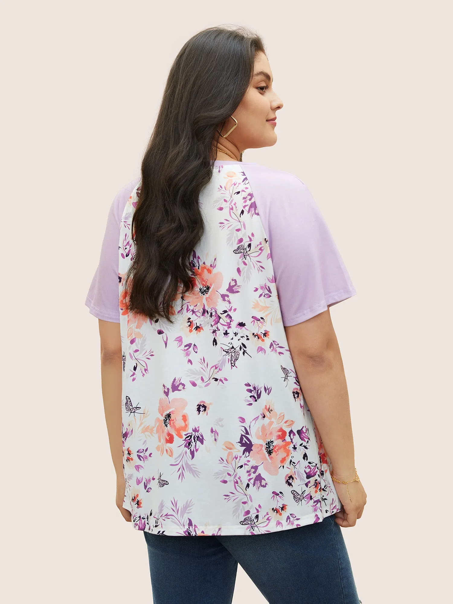 Floral & Butterfly Print Raglan Sleeve T-shirt sold by Bloomchic product image thumbnail 2