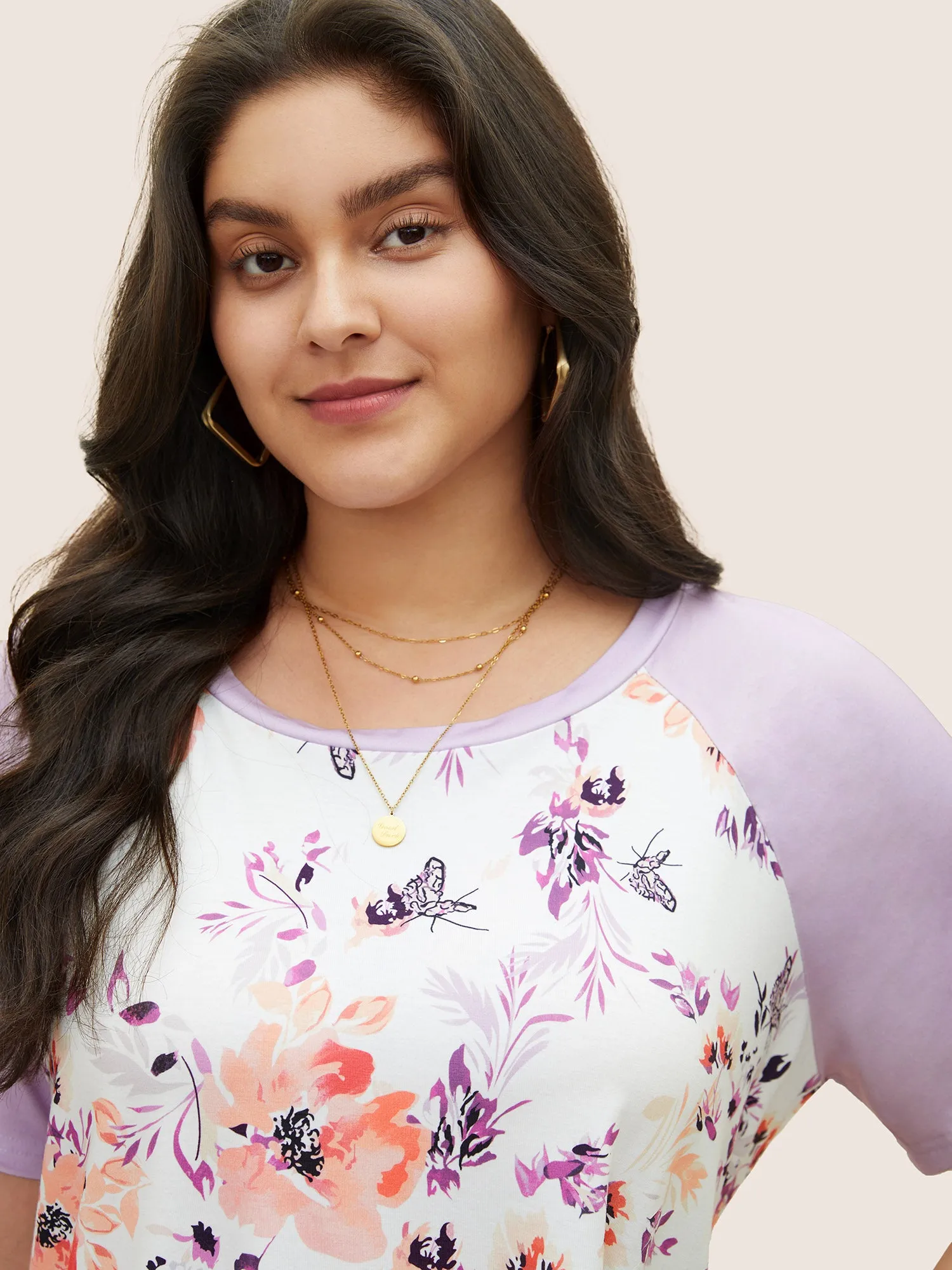 Floral & Butterfly Print Raglan Sleeve T-shirt sold by Bloomchic product image thumbnail 4