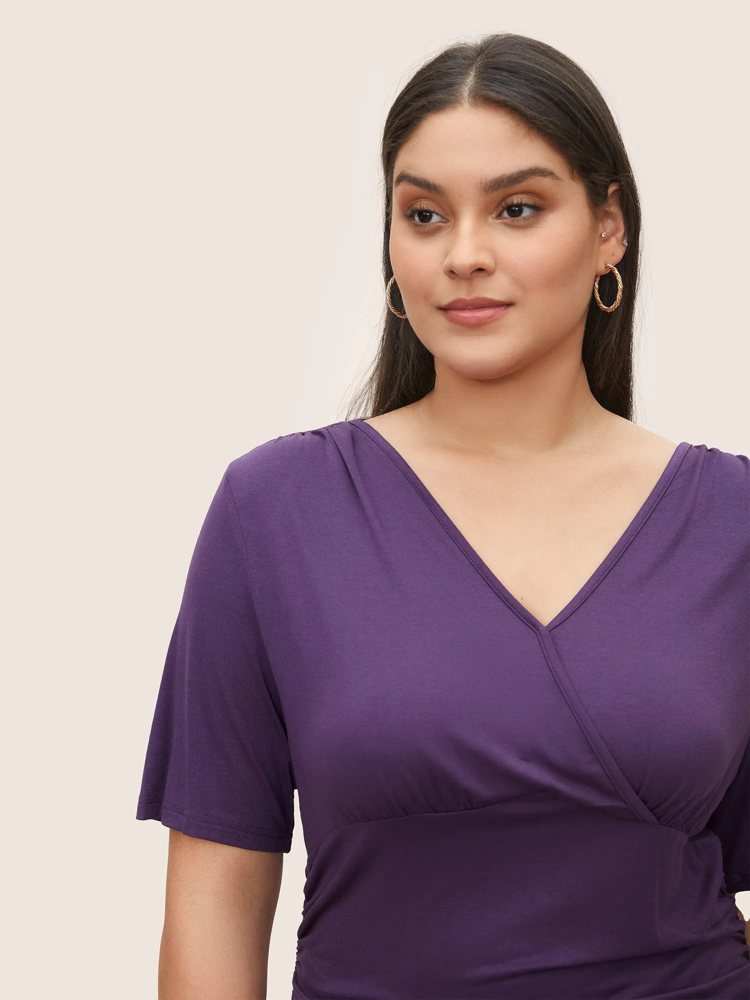 Plain Surplice Neck Ruched Knit Top sold by Bloomchic product image thumbnail 4