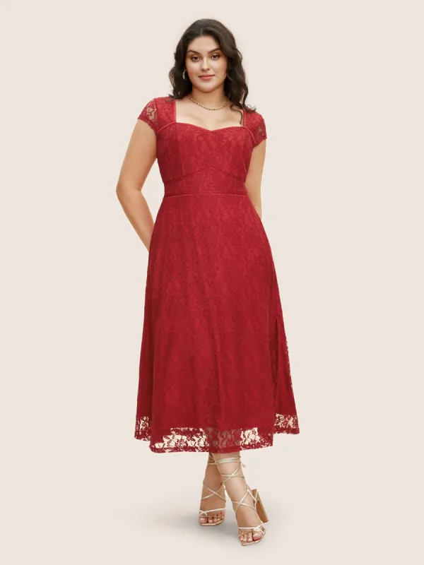 Lace Panel Heart Neckline Split Side Dress sold by Bloomchic