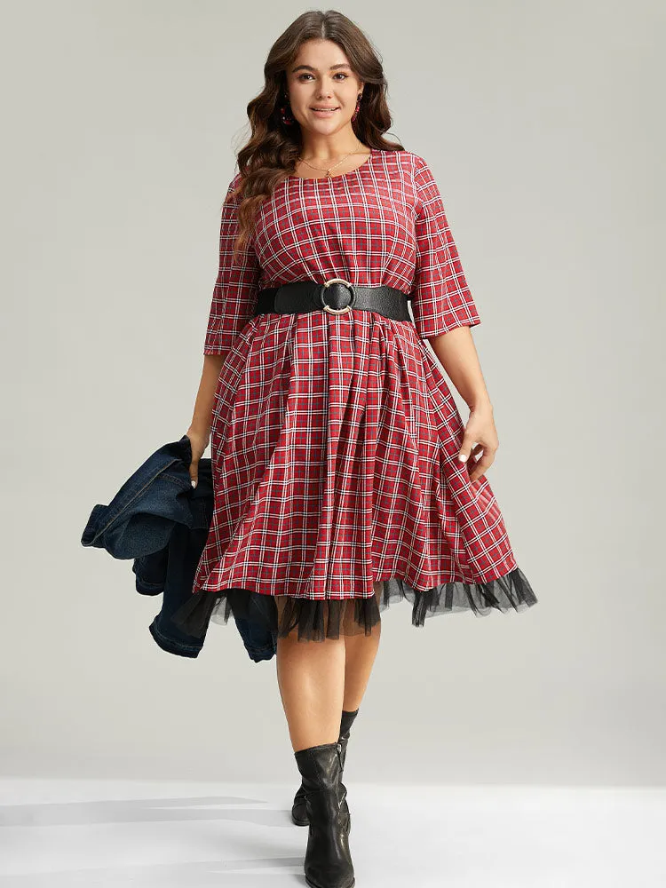 Christmas Plaid Mesh Patchwork Pleated Dress sold by Bloomchic